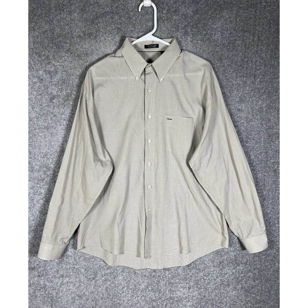 Van Heusen Wrinkle Stain Free Windowpane Button Down‎ Dress Shirt Mens Large Tan